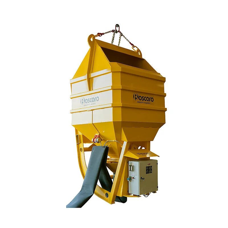 Laydown concrete bucket complete with rubber hose and radio-controlled opening